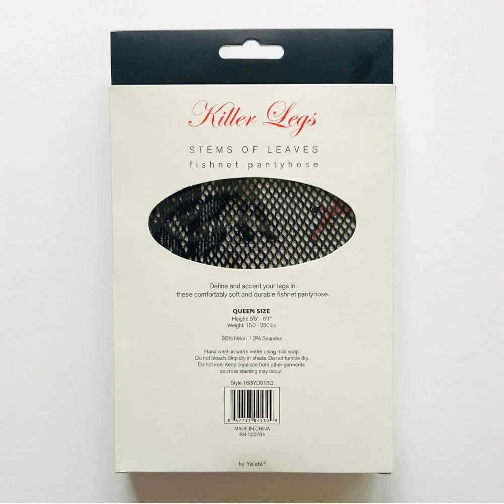 Killer Legs Leaf Design Fishnet Tights Black Queen Size NWT